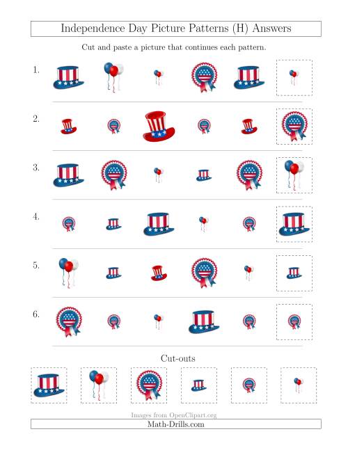 The Independence Day Picture Patterns with Shape and Size Attributes (H) Math Worksheet Page 2