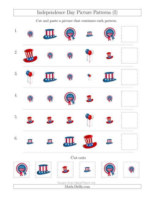 The Independence Day Picture Patterns with Shape and Size Attributes (I) Math Worksheet