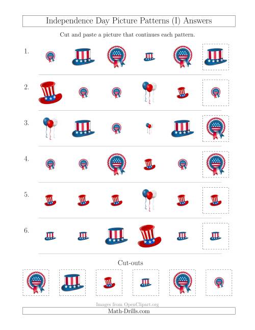 The Independence Day Picture Patterns with Shape and Size Attributes (I) Math Worksheet Page 2