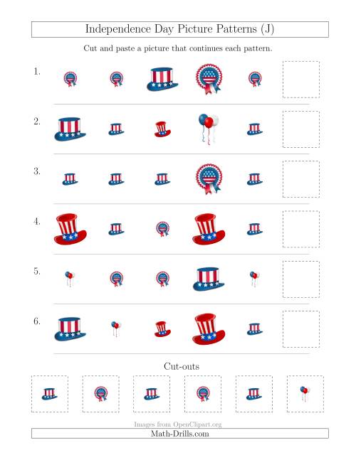 The Independence Day Picture Patterns with Shape and Size Attributes (J) Math Worksheet