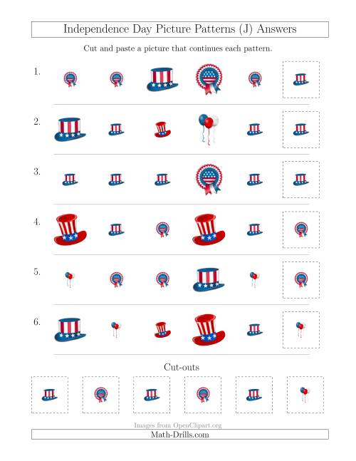 The Independence Day Picture Patterns with Shape and Size Attributes (J) Math Worksheet Page 2