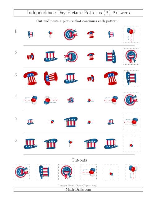 The Independence Day Picture Patterns with Shape, Size and Rotation Attributes (A) Math Worksheet Page 2