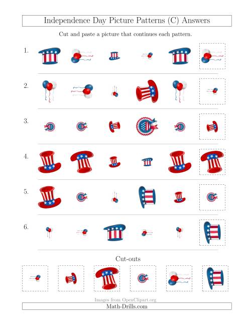 The Independence Day Picture Patterns with Shape, Size and Rotation Attributes (C) Math Worksheet Page 2