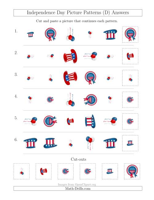 The Independence Day Picture Patterns with Shape, Size and Rotation Attributes (D) Math Worksheet Page 2