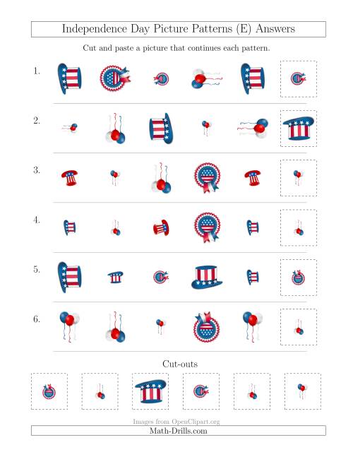 The Independence Day Picture Patterns with Shape, Size and Rotation Attributes (E) Math Worksheet Page 2