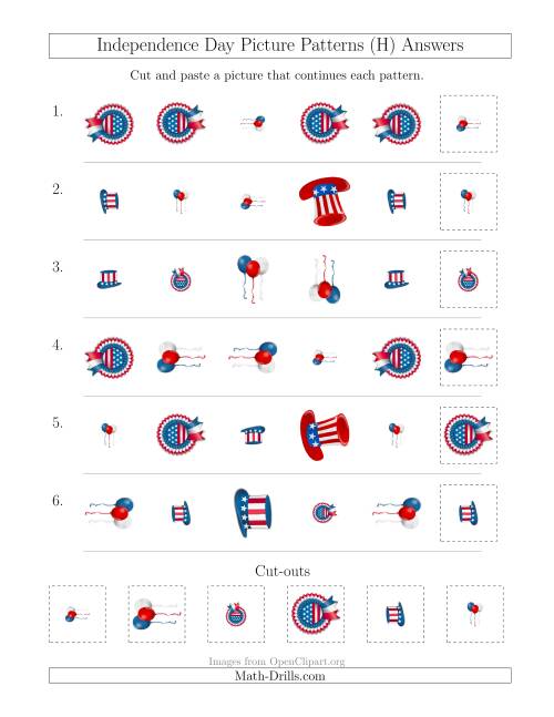 The Independence Day Picture Patterns with Shape, Size and Rotation Attributes (H) Math Worksheet Page 2