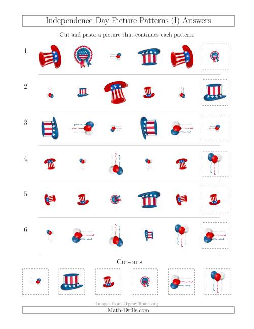 The Independence Day Picture Patterns with Shape, Size and Rotation Attributes (I) Math Worksheet Page 2