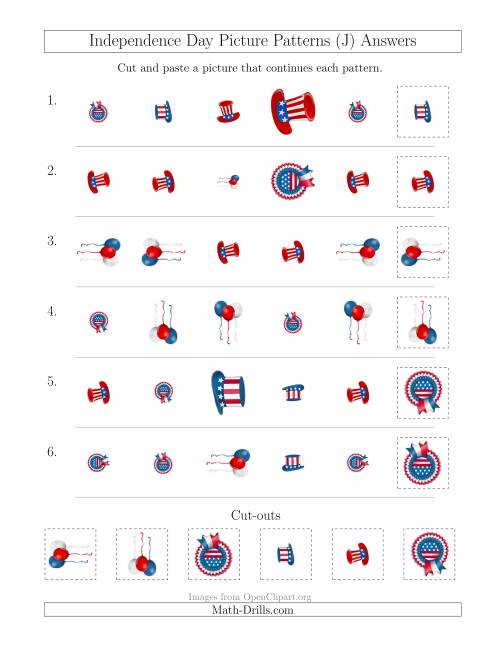 The Independence Day Picture Patterns with Shape, Size and Rotation Attributes (J) Math Worksheet Page 2
