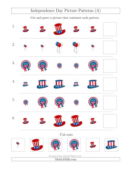 The Independence Day Picture Patterns with Size Attribute Only (A) Math Worksheet
