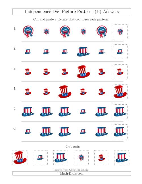 The Independence Day Picture Patterns with Size Attribute Only (B) Math Worksheet Page 2