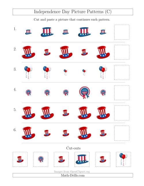 The Independence Day Picture Patterns with Size Attribute Only (C) Math Worksheet