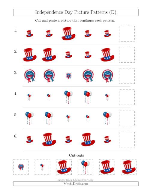 The Independence Day Picture Patterns with Size Attribute Only (D) Math Worksheet