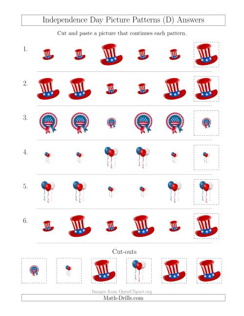 The Independence Day Picture Patterns with Size Attribute Only (D) Math Worksheet Page 2