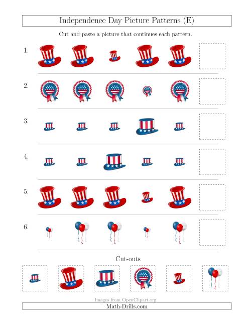 The Independence Day Picture Patterns with Size Attribute Only (E) Math Worksheet