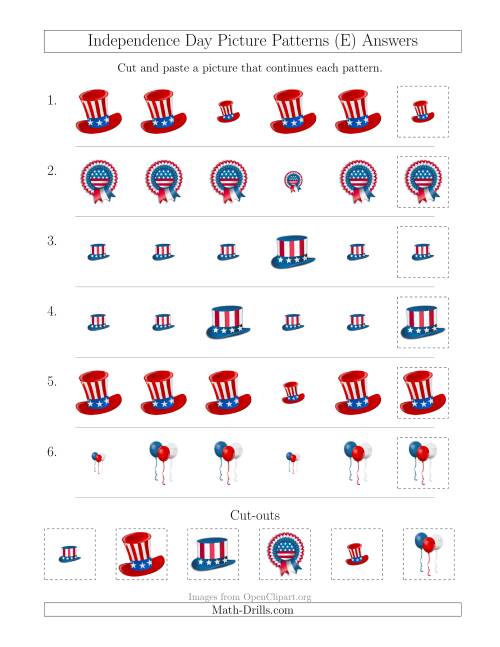 The Independence Day Picture Patterns with Size Attribute Only (E) Math Worksheet Page 2