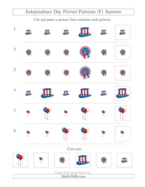 The Independence Day Picture Patterns with Size Attribute Only (F) Math Worksheet Page 2