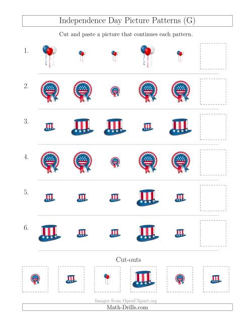 The Independence Day Picture Patterns with Size Attribute Only (G) Math Worksheet