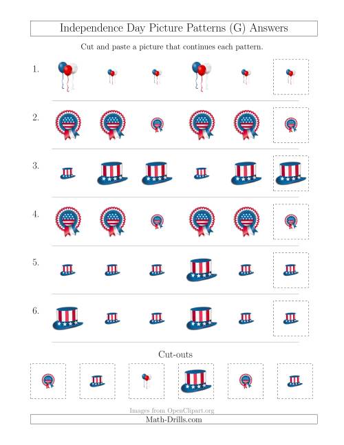 The Independence Day Picture Patterns with Size Attribute Only (G) Math Worksheet Page 2