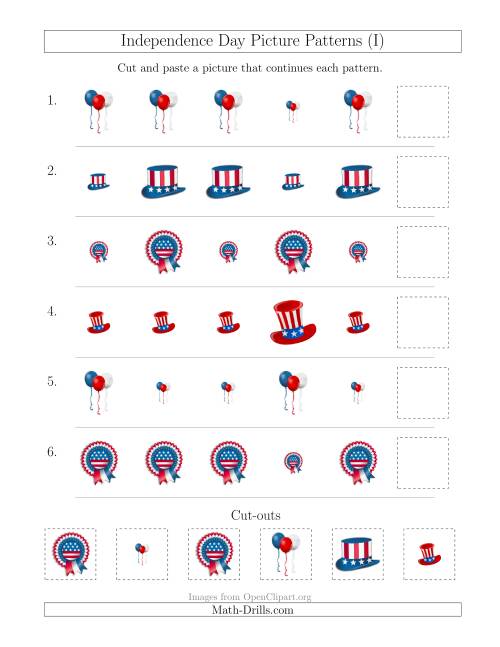 The Independence Day Picture Patterns with Size Attribute Only (I) Math Worksheet