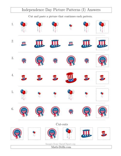 The Independence Day Picture Patterns with Size Attribute Only (I) Math Worksheet Page 2