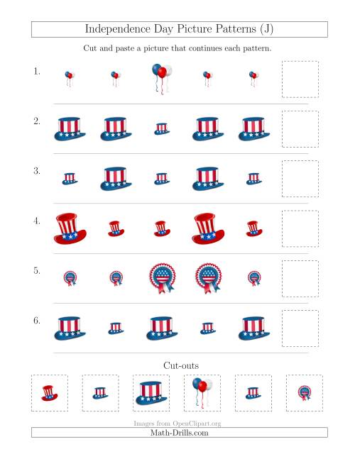 The Independence Day Picture Patterns with Size Attribute Only (J) Math Worksheet