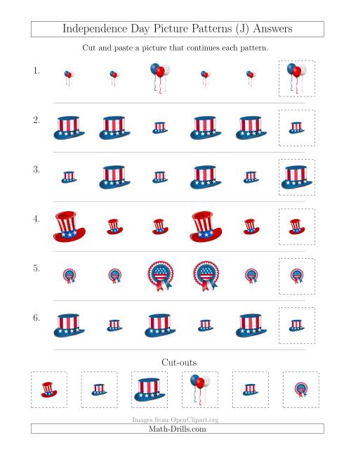 The Independence Day Picture Patterns with Size Attribute Only (J) Math Worksheet Page 2
