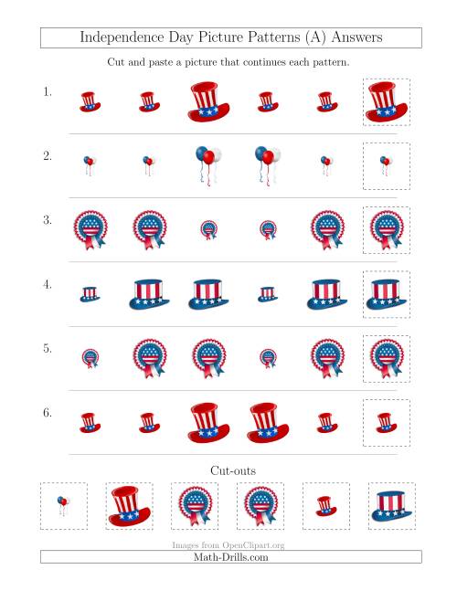 The Independence Day Picture Patterns with Size Attribute Only (All) Math Worksheet Page 2