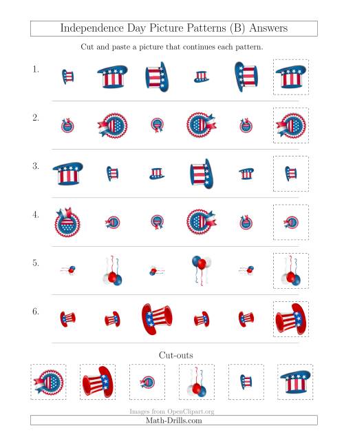 The Independence Day Picture Patterns with Size and Rotation Attributes (B) Math Worksheet Page 2
