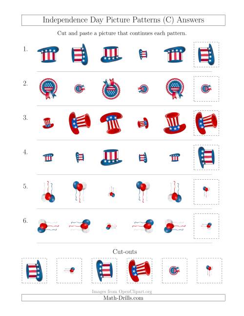 The Independence Day Picture Patterns with Size and Rotation Attributes (C) Math Worksheet Page 2