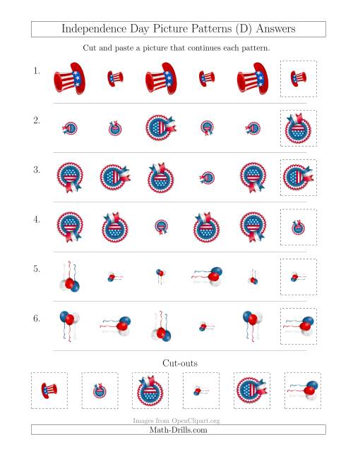 The Independence Day Picture Patterns with Size and Rotation Attributes (D) Math Worksheet Page 2