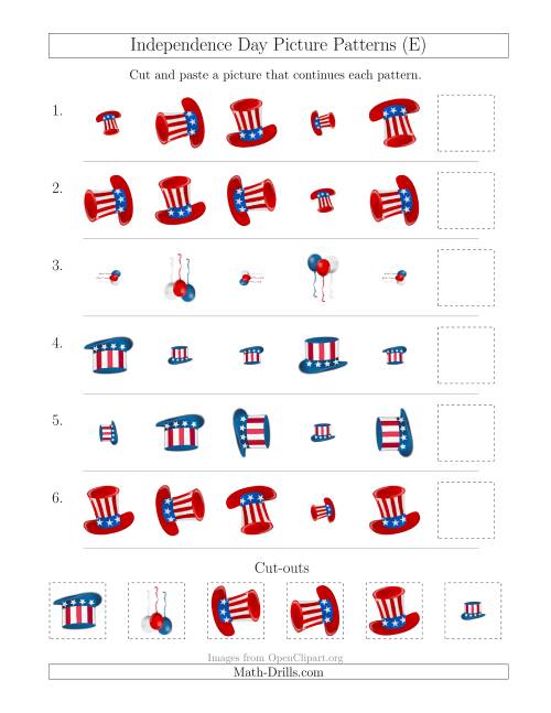 The Independence Day Picture Patterns with Size and Rotation Attributes (E) Math Worksheet
