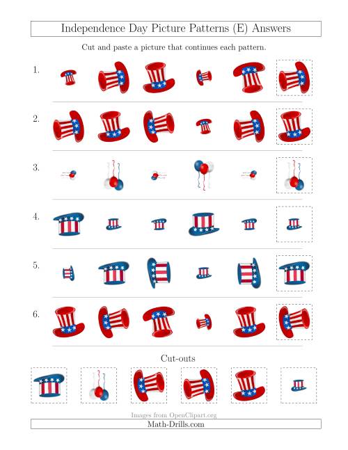 The Independence Day Picture Patterns with Size and Rotation Attributes (E) Math Worksheet Page 2