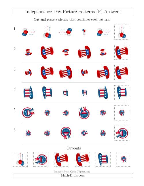 The Independence Day Picture Patterns with Size and Rotation Attributes (F) Math Worksheet Page 2