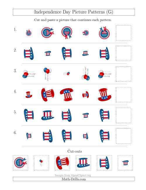 The Independence Day Picture Patterns with Size and Rotation Attributes (G) Math Worksheet