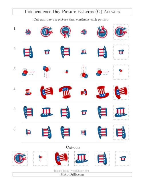 The Independence Day Picture Patterns with Size and Rotation Attributes (G) Math Worksheet Page 2