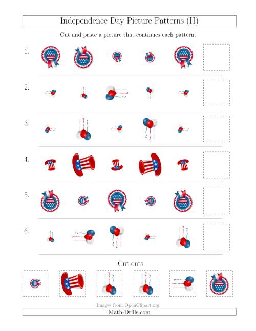 The Independence Day Picture Patterns with Size and Rotation Attributes (H) Math Worksheet