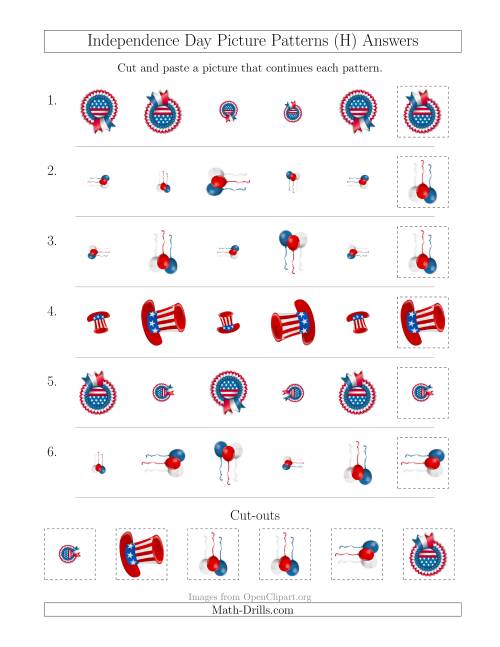 The Independence Day Picture Patterns with Size and Rotation Attributes (H) Math Worksheet Page 2