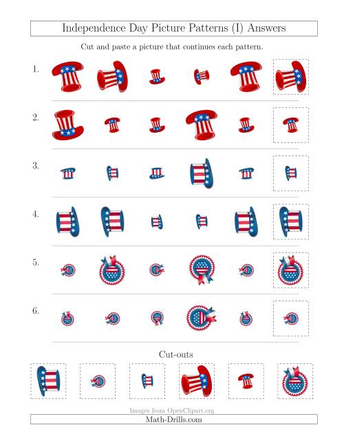 The Independence Day Picture Patterns with Size and Rotation Attributes (I) Math Worksheet Page 2