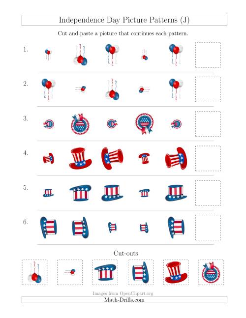 The Independence Day Picture Patterns with Size and Rotation Attributes (J) Math Worksheet