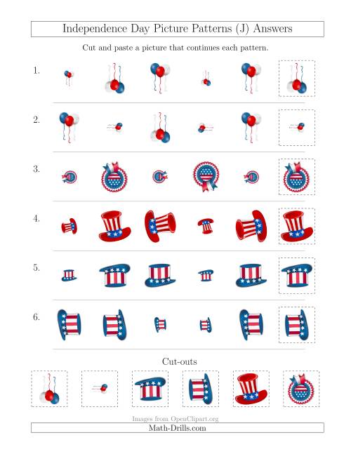 The Independence Day Picture Patterns with Size and Rotation Attributes (J) Math Worksheet Page 2