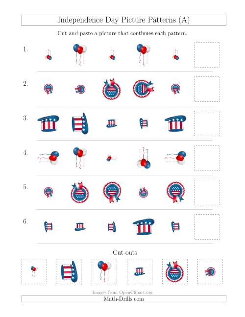 The Independence Day Picture Patterns with Size and Rotation Attributes (All) Math Worksheet