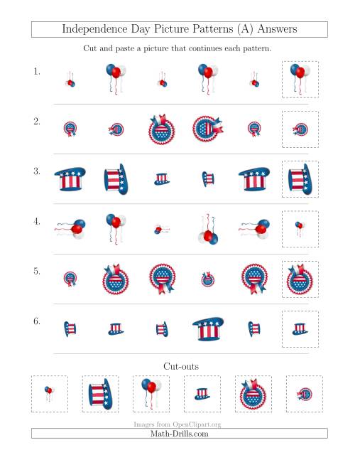 The Independence Day Picture Patterns with Size and Rotation Attributes (All) Math Worksheet Page 2