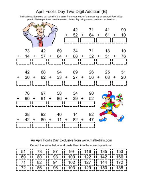 The April Fool's Day Addition (B) Math Worksheet
