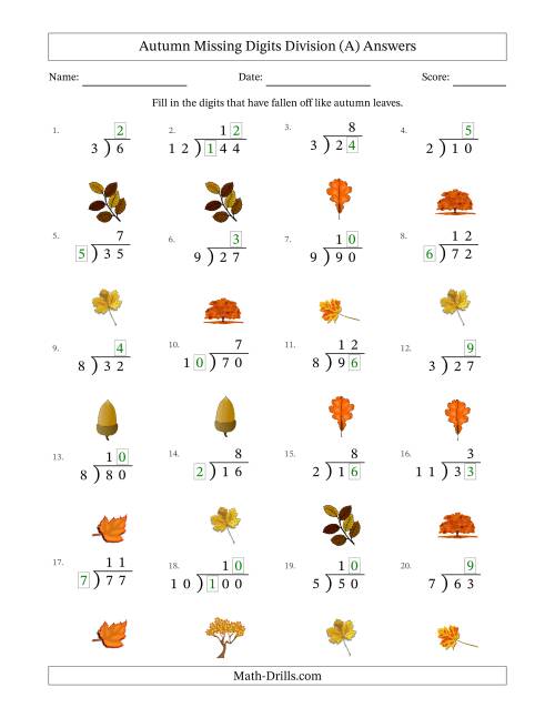 The Autumn Missing Digits Division (Easier Version) (A) Math Worksheet Page 2