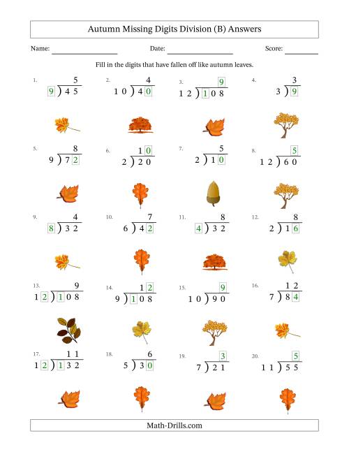 The Autumn Missing Digits Division (Easier Version) (B) Math Worksheet Page 2