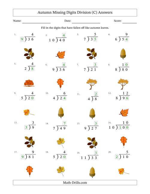 The Autumn Missing Digits Division (Easier Version) (C) Math Worksheet Page 2