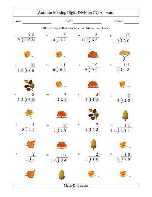 The Autumn Missing Digits Division (Easier Version) (D) Math Worksheet Page 2