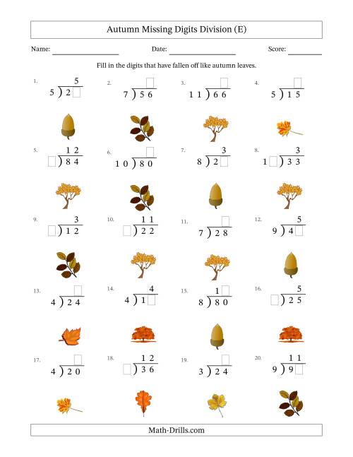 The Autumn Missing Digits Division (Easier Version) (E) Math Worksheet