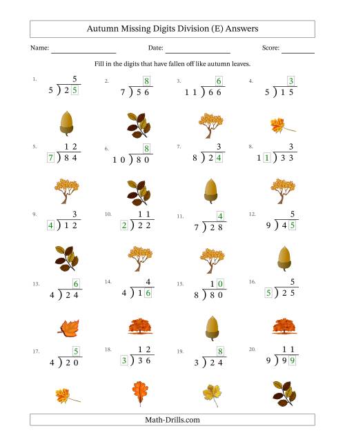 The Autumn Missing Digits Division (Easier Version) (E) Math Worksheet Page 2
