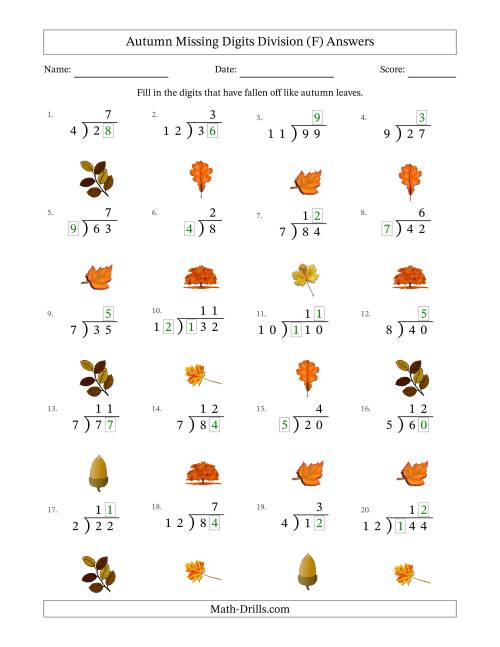 The Autumn Missing Digits Division (Easier Version) (F) Math Worksheet Page 2